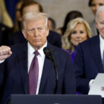US President Donald Trump acknowledging the crowd following his inauguration as the 47th President of the United States in the rotunda of the United States Capitol in Washington, DC, USA, 20 January 2025. Trump’s planned outdoor inauguration ceremonies and events are being held inside today due to a forecast of extreme cold temperatures. SHAWN THEW/Pool via REUTERS