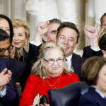 Businessman Elon Musk (C) and Donald Trump Jr. (L) during US President Donald Trump’s inauguration as the 47th President of the United States in the rotunda of the United States Capitol in Washington, DC, USA, 20 January 2025. Trump’s planned outdoor inauguration ceremonies and events are being held inside today due to a forecast of extreme cold temperatures. SHAWN THEW/Pool via REUTERS