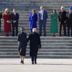 President Donald Trump and First Lady Melania Trump return to the Capitol after seeing outgoing United States President Joe Biden and first lady Dr. Jill Biden during the departure ceremony for the Bidens on the East Front of the United States Capitol in Washington, DC after the swearing-in of Donald Trump as President on January 20, 2025. Chris Kleponis/Pool via REUTERS