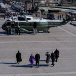Jan 20, 2025; Washington, DC, USA; From left, former first lady Jill Biden, former President Joe Biden, first lady Melania Trump and President Donald Trump walk towards Marine One during the 2025 Presidential Inauguration at the U.S. Capitol after Trump and Vance were sworn in. Jack Gruber/Pool via REUTERS