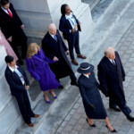 Jan 20, 2025; Washington, DC, USA; President Donald Trump and first lady Melania Trump leave the U.S. Capitol with former President Joe Biden and former first lady Jill Biden as they walk towards Marine One during the 2025 Presidential Inauguration at the U.S. Capitol. Jack Gruber/Pool via REUTERS