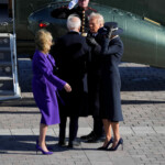 Jan 20, 2025; Washington, DC, USA; President Donald Trump and first lady Melania Trump say goodbye to former President Joe Biden and former first lady Jill Biden as they walk towards Marine One during the 2025 Presidential Inauguration at the U.S. Capitol. Jack Gruber/Pool via REUTERS