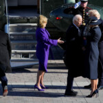 Jan 20, 2025; Washington, DC, USA; President Donald Trump and first lady Melania Trump say goodbye to former President Joe Biden and former first lady Jill Biden as they walk towards Marine One during the 2025 Presidential Inauguration at the U.S. Capitol. Jack Gruber/Pool via REUTERS
