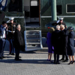 Jan 20, 2025; Washington, DC, USA; President Donald Trump and first lady Melania Trump say goodbye to former President Joe Biden and former first lady Jill Biden as they walk towards Marine One during the 2025 Presidential Inauguration at the U.S. Capitol. Jack Gruber/Pool via REUTERS