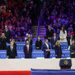 Barron Trump, Donald Trump Jr., Eric Trump, Lara Trump, Ivanka Trump, and Tiffany Trump attend a rally on the inauguration day of U.S. President Donald Trump's second Presidential term, inside Capital One, in Washington, U.S. January 20, 2025. REUTERS/Mike Segar