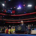 U.S. President Donald Trump speaks during the inaugural parade inside Capital One Arena on the inauguration day of his second presidential term, in Washington, U.S. January 20, 2025. REUTERS/Carlos Barria