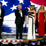 U.S. President Donald Trump speaks next to First Lady Melania Trump and U.S. Vice President JD Vance at the Liberty Ball on Inauguration Day of his second presidential term in Washington, U.S., January 20, 2025. REUTERS/Elizabeth Frantz
