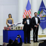 U.S. President Donald Trump, first lady Melania Trump, U.S. Vice President JD Vance and his wife Usha Vance attend the Commander in Chief Ball in honor of Trump's inauguration in Washington, U.S., January 20, 2025. REUTERS/Daniel Cole