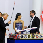U.S. President Donald Trump, first lady Melania Trump, U.S. Vice President JD Vance and his wife Usha Vance attend the Commander in Chief Ball in honor of Trump's inauguration in Washington, U.S., January 20, 2025. REUTERS/Daniel Cole