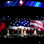 U.S. President Donald Trump, First Lady Melania Trump, Vice President JD Vance and his wife Usha Vance, Ivanka Trump and her husband Jared Kushner, Eric Trump and his wife Lara Trump, Tiffany Trump and her husband Michael Boulos and Donald Trump Jr. and his daughter Kai Madison Trump dance at the Liberty Ball on Inauguration Day of his second presidential term in Washington, U.S., January 20, 2025. REUTERS/Elizabeth Frantz