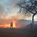 Members of a firefighting crew work to battle the Hughes Fire near Castaic Lake, north of Santa Clarita, California, U.S. January 22, 2025. REUTERS/Ringo Chiu