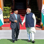 Indonesian President Prabowo Subianto and India's Prime Minister Narendra Modi arrive for a photo opportunity ahead of their meeting at the Hyderabad House in New Delhi, India, January 25, 2025. REUTERS/Altaf Hussain indonesian india narendra modi