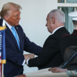 U.S President Donald Trump and Israeli Prime Minister Benjamin Netanyahu shake hands at the entrance of the White House in Washington, U.S., February 4, 2025. REUTERS/Leah Millis