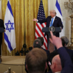 U.S. President Donald Trump and Israeli Prime Minister Benjamin Netanyahu hold a joint press conference in the East Room at the White House in Washington, U.S., February 4, 2025. REUTERS/Leah Millis