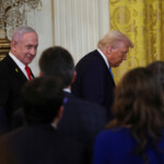 U.S. President Donald Trump and Israeli Prime Minister Benjamin Netanyahu attend a joint press conference in the East Room at the White House in Washington, U.S., February 4, 2025. REUTERS/Leah Millis