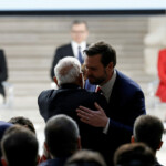 U.S. Vice President JD Vance greets Prime Minister Narendra Modi after delivering a speech during the plenary session of the Artificial Intelligence (AI) Action Summit at the Grand Palais in Paris, France, February 11, 2025. REUTERS/Benoit Tessier