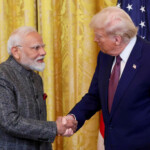 U.S. President Donald Trump and Indian Prime Minister Narendra Modi shake hands as they attend a joint press conference at the White House in Washington, D.C., U.S., February 13, 2025. REUTERS/Kevin Lamarque