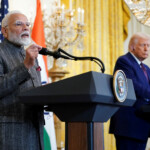 Indian Prime Minister Narendra Modi speaks during a joint press conference with U.S. President Donald Trump at the White House in Washington, D.C., U.S., February 13, 2025. REUTERS/Nathan Howard