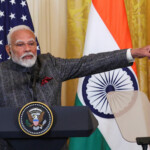Indian Prime Minister Narendra Modi gestures during a joint press conference with U.S. President Donald Trump at the White House in Washington, D.C., U.S., February 13, 2025. REUTERS/Kevin Lamarque