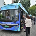 Commissioners of the European Commission traveled to Hyderabad House on a bus powered by hydrogen fuel cell technology