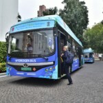 Commissioners of the European Commission traveled to Hyderabad House on a bus powered by hydrogen fuel cell technology