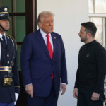 U.S. President Donald Trump greets Ukrainian President Volodymyr Zelenskyy at the White House in Washington, D.C., U.S., February 28, 2025. REUTERS/Nathan Howard