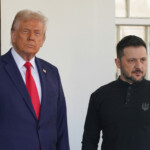 U.S. President Donald Trump and Ukrainian President Volodymyr Zelenskyy look on on the day of a meeting at the White House in Washington, D.C., U.S., February 28, 2025. REUTERS/Nathan Howard