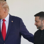 U.S. President Donald Trump and Ukrainian President Volodymyr Zelenskyy walk on the day of a meeting at the White House in Washington, D.C., U.S., February 28, 2025. REUTERS/Nathan Howard