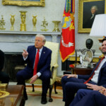 U.S. President Donald Trump meets with Ukrainian President Volodymyr Zelenskyy as U.S. Vice President JD Vance reacts at the White House in Washington, D.C., U.S., February 28, 2025. REUTERS/Brian Snyder