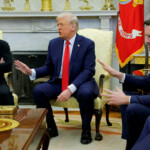 U.S. President Donald Trump meets with Ukrainian President Volodymyr Zelenskyy as U.S. Vice President JD Vance reacts at the White House in Washington, D.C., U.S., February 28, 2025. REUTERS/Brian Snyder