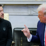 U.S. President Donald Trump talks with Ukrainian President Volodymyr Zelenskyy at the White House in Washington, D.C., U.S., February 28, 2025. REUTERS/Brian Snyder