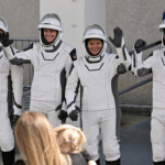 NASA's SpaceX Crew-10 crew members Cosmonaut Mission Specialist Kirill Peskov of Roscosmos of Russia, Pilot Nichole Ayers and Commander Anne McClain of U.S., and Mission Specialist Takuya Onishi of Japan's JAXA, walk from the Operations & Checkout Building at the Kennedy Space Center for transport to Launch Complex 39-A ahead of their launch to the International Space Station in Cape Canaveral, Florida, U.S., March 14, 2025. REUTERS/Steve Nesius