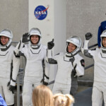 NASA's SpaceX Crew-10 crew members Cosmonaut Mission Specialist Kirill Peskov of Roscosmos of Russia, Pilot Nichole Ayers and Commander Anne McClain of U.S., and Mission Specialist Takuya Onishi of Japan's JAXA, walk from the Operations & Checkout Building at the Kennedy Space Center for transport to Launch Complex 39-A ahead of their launch to the International Space Station in Cape Canaveral, Florida, U.S., March 14, 2025. REUTERS/Steve Nesius