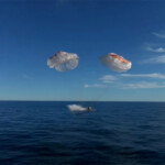 The Crew Dragon capsule containing Butch Wilmore and Suni Williams and two other astronauts splashes down, following their return to earth from the International Space Station off the coast of Florida, U.S. March 18, 2025 in a still image from video. NASA TV/Handout via REUTERS