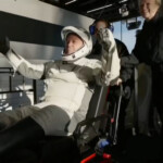 Butch Wilmore reacts after he and Suni Williams and two other astronauts splashed down in a Crew Dragon space capsule following their return to earth from the International Space Station off the coast of Florida, U.S. March 18, 2025 in a still image from video. NASA TV/Handout via REUTERS