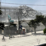 View of a collapsed building after a strong earthquake struck central Myanmar on Friday, earthquake monitoring services said, which affected Bangkok as well with people pouring out of buildings following the tremors in the Thai capital, in Bangkok, Thailand, March 28, 2025. REUTERS/Ann Wang