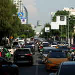 Vehicles drive on the street after a strong earthquake struck central Myanmar on Friday, earthquake monitoring services said, which affected Bangkok as well with hundreds of people pouring out of buildings in the Thai capital in panic after the tremors, in Bangkok, Thailand, March 28, 2025. REUTERS/Chalinee Thirasupa