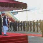 PM Narendra Modi arrives in Mauritius. He was received PM Navin Ramgoolam at the airport.