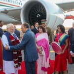 PM Narendra Modi arrives in Mauritius. He was received PM Navin Ramgoolam at the airport.