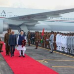 PM Narendra Modi arrives in Mauritius. He was received PM Navin Ramgoolam at the airport.