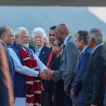 PM Narendra Modi arrives in Mauritius. He was received PM Navin Ramgoolam at the airport.