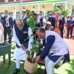 PM Modi & PM Dr. Navin Ramgoolam planted a Bael sapling in the garden, contributing to the ‘Ek Ped Maa Ke Naam’ initiative