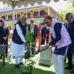 PM Modi & PM Dr. Navin Ramgoolam planted a Bael sapling in the garden, contributing to the ‘Ek Ped Maa Ke Naam’ initiative
