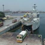 INS Ghariyal departs from Vishakhapatnam with 442 metric tonnes of essential food items. (Source: MEA)