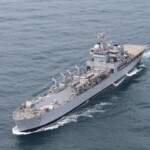 INS Ghariyal departs from Vishakhapatnam with 442 metric tonnes of essential food items. (Source: MEA)