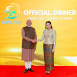 India's Prime Minister Narendra Modi and Thailand's Prime Minister Paetongtarn Shinawatra shake hands as they attend an official dinner, ahead of the 6th BIMSTEC Summit, in Bangkok, Thailand, April 3, 2025. Thailand Ministry of Foreign Affairs/Handout via REUTERS