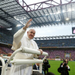 FILE PHOTO: Pope Francis waves to confirmation candidates at Saint Siro Stadium in Milan, Italy, March 25, 2017. REUTERS/Stefano Rellandini/File Photo