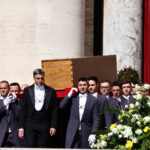 Pallbearers carry the coffin of Pope Francis, during his funeral mass, at the Vatican, April 26, 2025. REUTERS/Yara Nardi