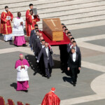 Pallbearers carry the coffin of Pope Francis, during his funeral Mass, at the Vatican, April 26, 2025. REUTERS/Remo Casilli