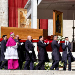 Pallbearers carry the coffin of Pope Francis, during his funeral mass, at the Vatican, April 26, 2025. REUTERS/Yara Nardi